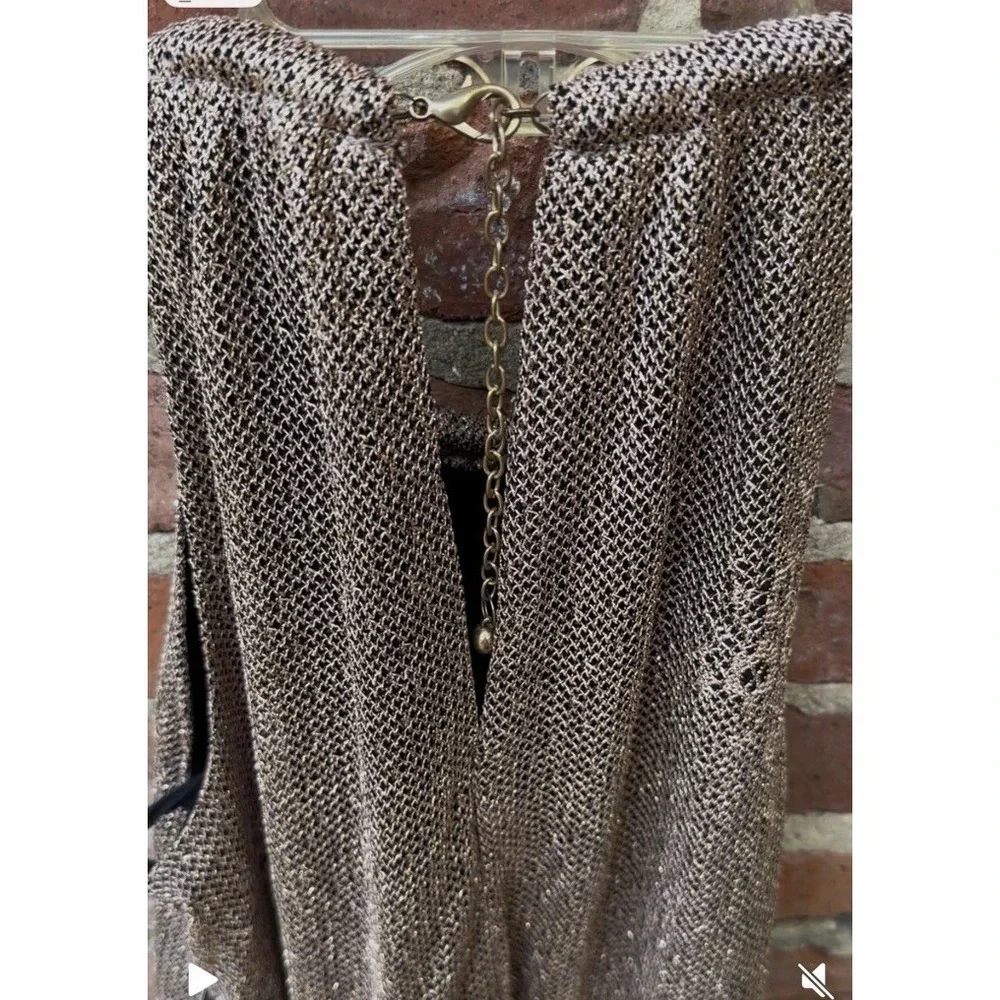 S.L. FASHIONS Women's Blouson  Halter Crochet Dress Flapper Fringe Sz 6 Gold NEW